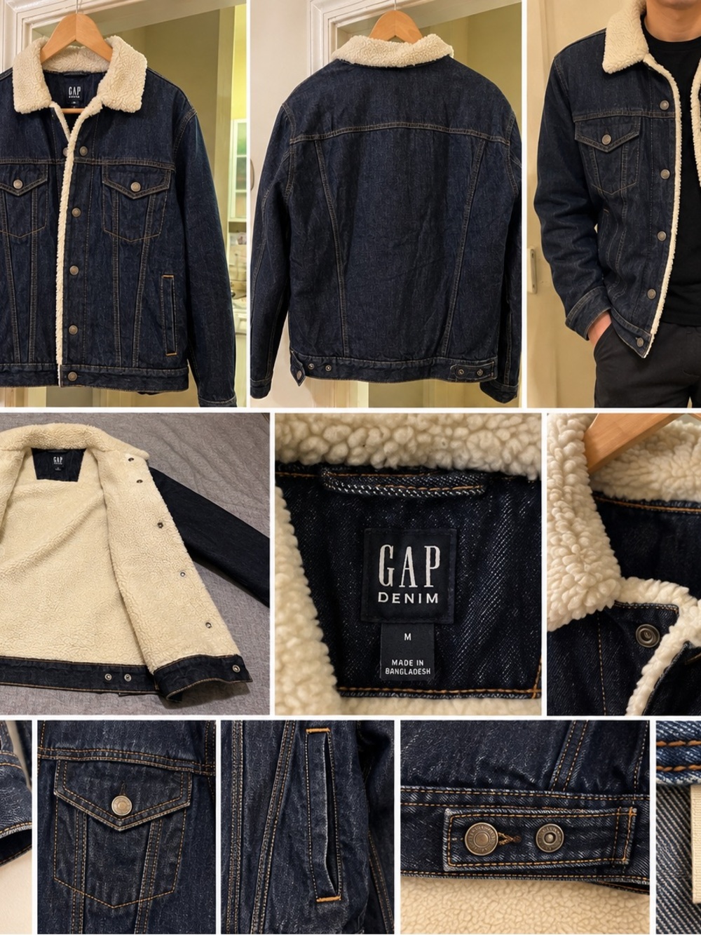 GAP Dark Indigo Denim Jacket with Cream Sherpa Collar